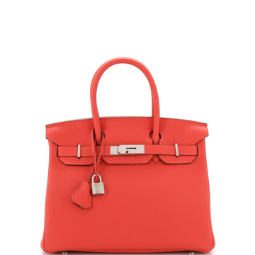 Hermes Birkin Handbag Red Togo with Palladium Hardware 30