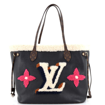 Louis Vuitton Neverfull NM Tote Leather and Monogram Teddy Shearling MM