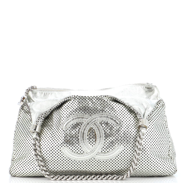 Chanel Silver Perforated Leather Rodeo Drive Shoulder Bag with, Lot #58075