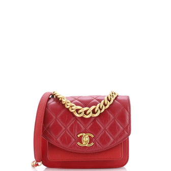 Chanel CC Chain Top Handle Flap Bag Quilted Aged Calfskin and Caviar Mini  Red 229114156