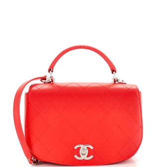Chanel Ring My Bag Top Handle Bag Stitched Calfskin Medium Red