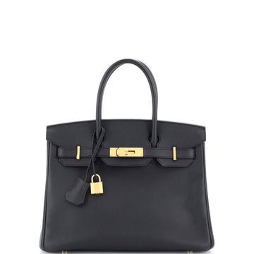 Hermes Birkin Handbag Black Epsom with Gold Hardware 30