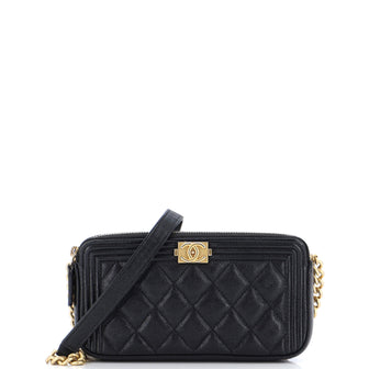 Chanel Boy Double Zip Clutch with Chain Quilted Caviar