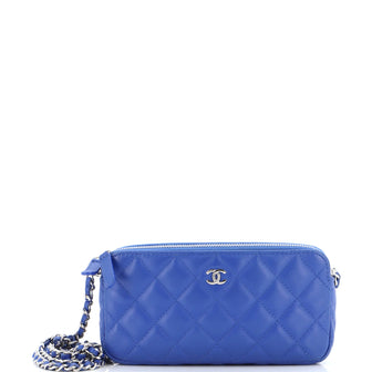 Chanel Double Zip Clutch with Chain Quilted Lambskin Blue 2291147