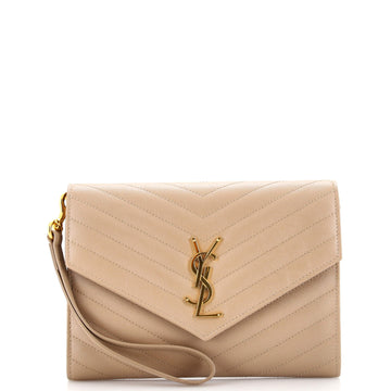 Saint Laurent Classic Monogram Envelope Wristlet Clutch Matelasse Chevron Leather