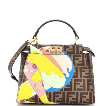 Fendi Antonio Lopez Peekaboo Bag Zucca Coated Canvas with Printed Leather Inlay Mini