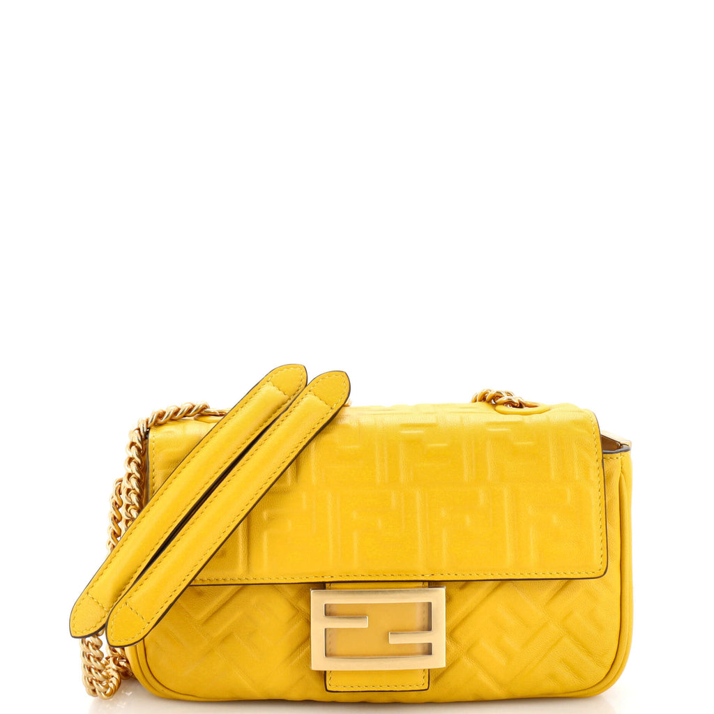 Baguette chain midi leather mini bag Fendi Yellow in Leather