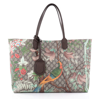 Gucci Shopping Tote Tian Print GG Coated Canvas Large Brown 2292301