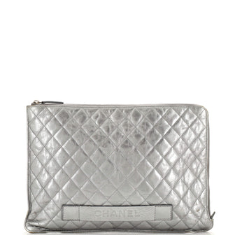 Chanel Laptop Pouch Quilted Crinkled Leather Large