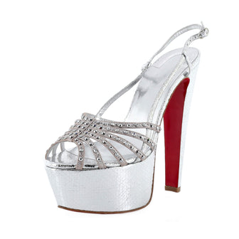 Christian Louboutin Women's Vegastrassima Platform Sandals Leather with Crystals 160