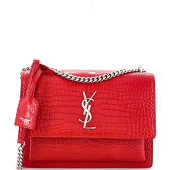 Saint Laurent Sunset Crossbody Bag Crocodile Embossed Leather Medium