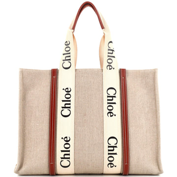 Chloe Woody Tote Canvas with Leather Large
