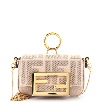Fendi Chain Baguette Charm Bag Zucca Embroidered Canvas Nano