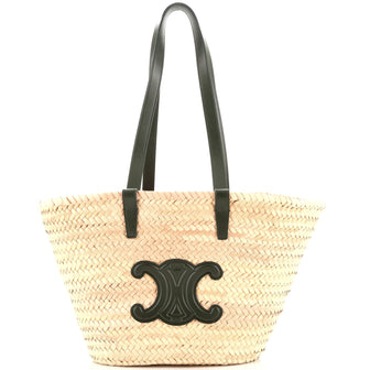 Celine Triomphe Basket Shoulder Bag Raffia with Leather Medium