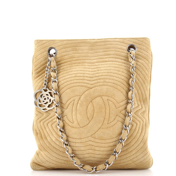 Chanel Vintage Camellia Charm Tote Quilted Suede