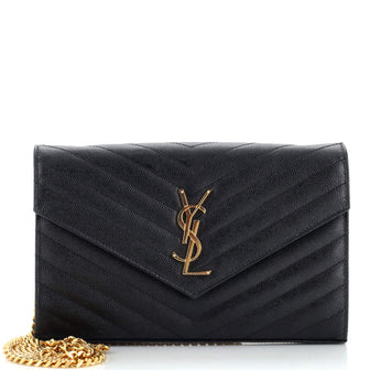 Saint Laurent Classic Monogram Wallet on Chain Matelasse Chevron Leather Medium