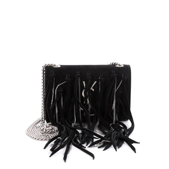 Saint Laurent Classic Monogram Fringe Flap Crossbody Bag Suede Small Black 2294201