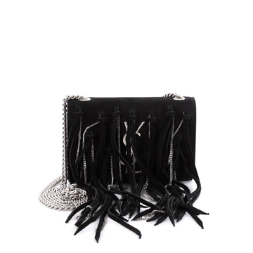 Saint Laurent Classic Monogram Fringe Flap Crossbody Bag Suede Small Black 2294201
