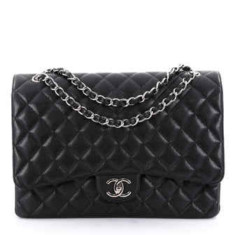 Chanel Classic Double Flap Bag Quilted Caviar Maxi Black