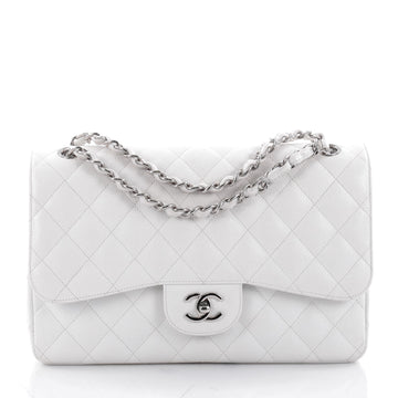 Chanel Classic Double Flap Bag Quilted Caviar Jumbo White