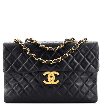 Chanel Vintage Classic Single Flap Bag Quilted Lambskin Jumbo