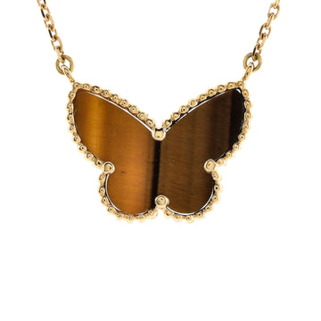 Van Cleef & Arpels Lucky Alhambra Papillon Pendant Necklace 18K Yellow Gold and Tiger Eye