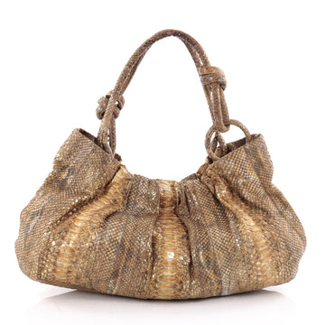Nancy Gonzalez Knot Shoulder Bag Pleated Python Large Gold 2294601