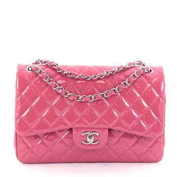 Chanel Classic Double Flap Bag Quilted Patent Jumbo Pink 2295103