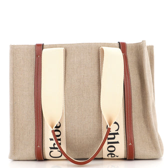 Chloe Woody Tote Canvas with Leather Medium