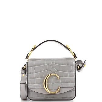 Chloe C Flap Bag Crocodile Embossed Leather Mini