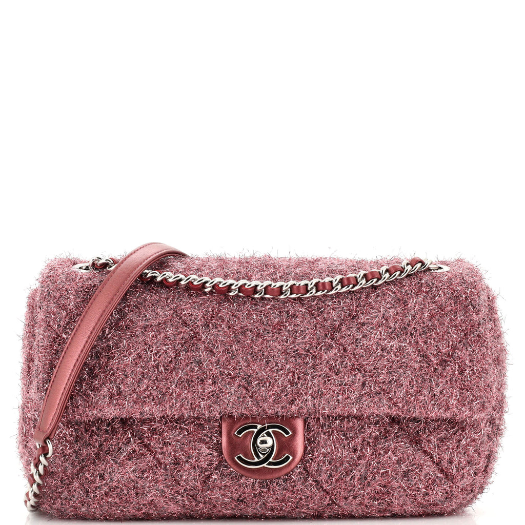 Chanel CC Chain Flap Bag Quilted Knit Pluto Glitter Medium Pink 2295641