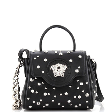 Versace La Medusa Top Handle Bag Studded Leather Small