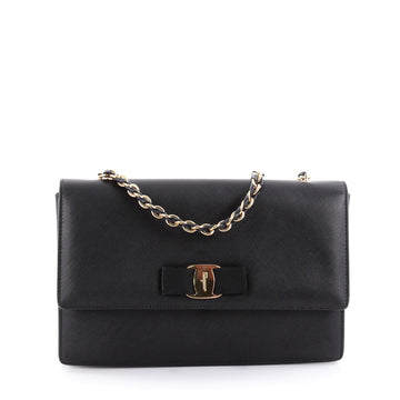 Salvatore Ferragamo Ginny Crossbody Bag Saffiano Leather Medium Black 2296102