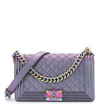 Chanel Boy Flap Bag Quilted Iridescent Goatskin Old Medium