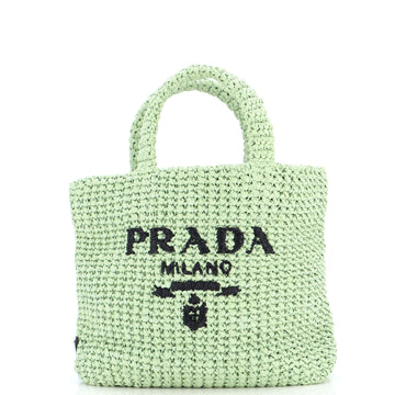 Prada Logo Tote Raffia Small