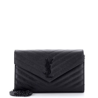 Saint Laurent Classic Monogram Wallet on Chain Matelasse Chevron Leather Medium