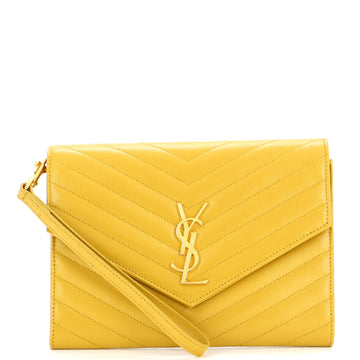 Saint Laurent Classic Monogram Envelope Wristlet Clutch Matelasse Chevron Leather