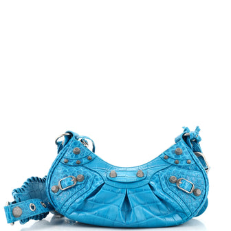 Balenciaga Le Cagole Giant Studs Shoulder Bag Crocodile Embossed Leather with Crystals XS