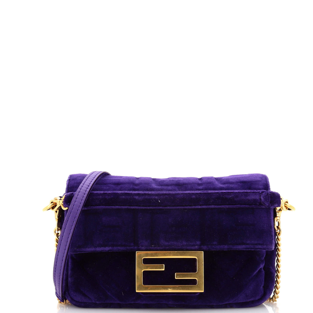 Fendi Baguette NM Bag Zucca Embossed Velvet Mini Purple 2297381