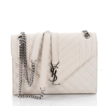 Saint Laurent Classic Monogram Satchel Quilted Leather Medium White 2297401