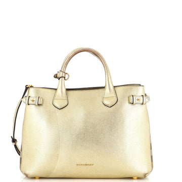 Burberry Banner Tote Leather and House Check Canvas Medium