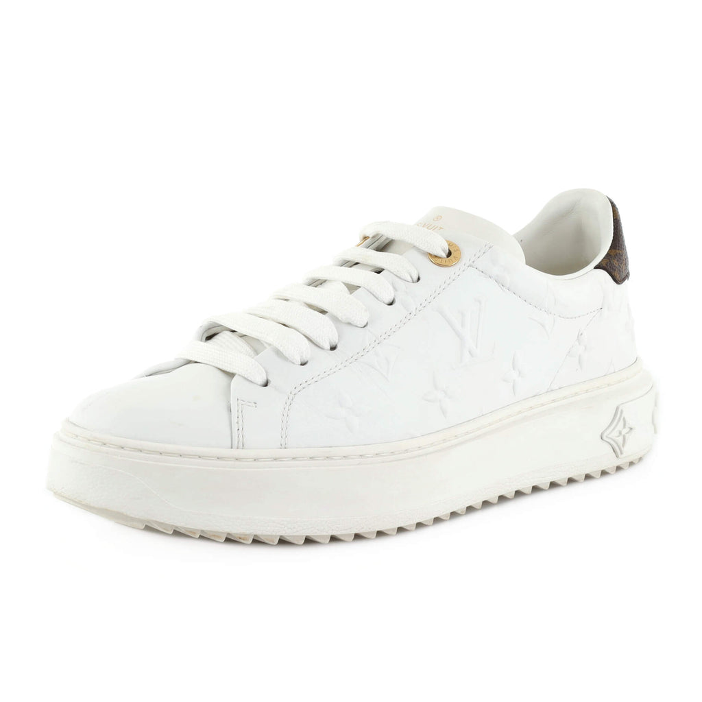 Louis Vuitton Women's Time Out Sneakers Monogram Embossed Leather White  2297791