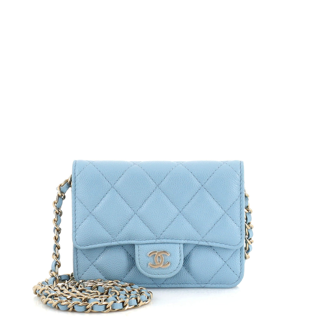 Chanel Classic Flap Clutch with Chain Quilted Caviar Small Blue