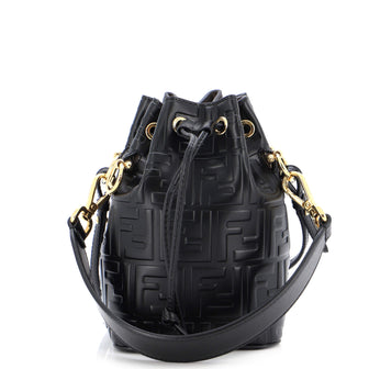 Fendi Mon Tresor Bucket Bag Zucca Embossed Leather Mini