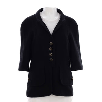 Chanel Women's Vintage Short Sleeve Two Pocket Button Up Jacket Tweed