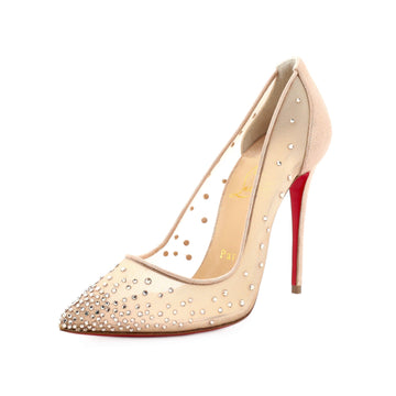 Christian Louboutin Women's Follies Strass Pumps Crystal Embellished Mesh 100