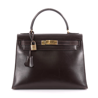 Hermes Kelly Handbag Brown Box Calf with Gold Hardware 28 Brown