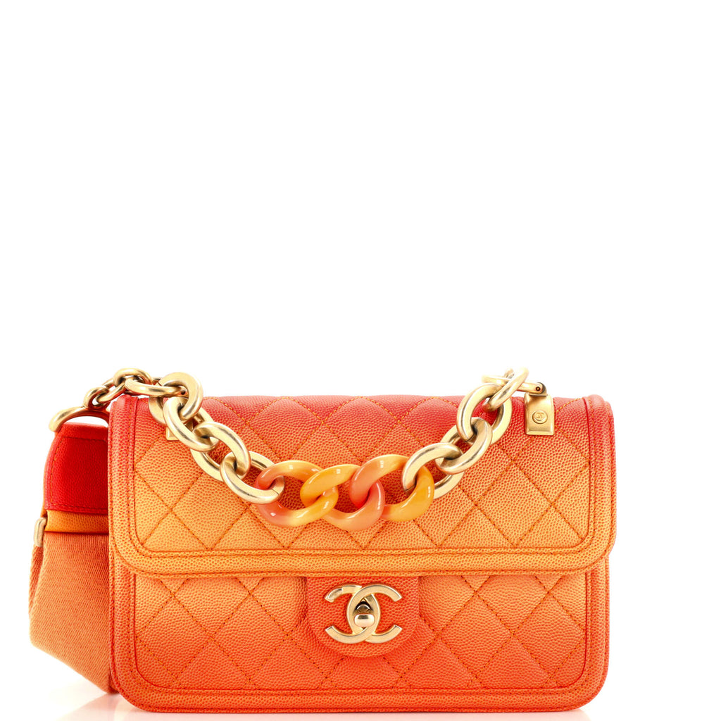Chanel Sunset On The Sea Flap Bag Quilted Caviar Small Orange 2299045