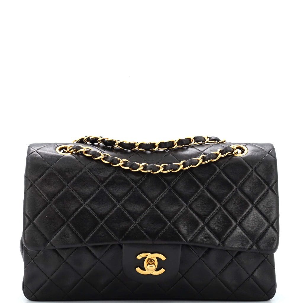 Chanel Vintage Classic Double Flap Bag Quilted Lambskin Medium Black