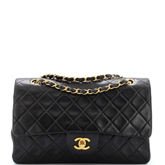 Chanel Vintage Classic Double Flap Bag Quilted Lambskin Medium Black  22990812